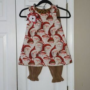Beanstalk Boutique Leopard Santa reversible outfit & handmade NEW hair bow Sz 4